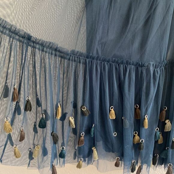 Anthropologie Maeve Blue Fringe Maxi TULLE MASTI TASSLE SKIRT - Picture 4 of 8